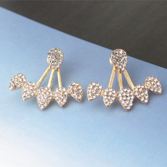 Trendy Gold Simulated Diamond Stud Earrings - Picture 4 of 5